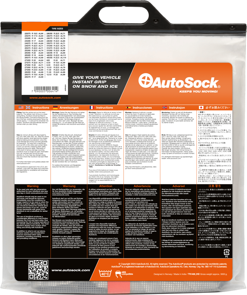 Reverso del embalaje del producto para AutoSock para camiones o autobuses AL79