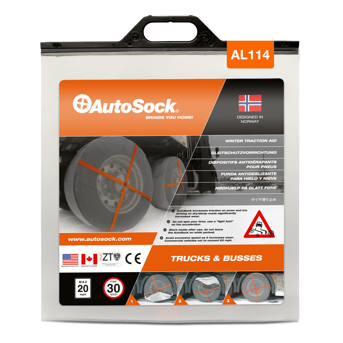 Embalaje del producto AutoSock AL 114 AL114 para camiones (vista frontal)