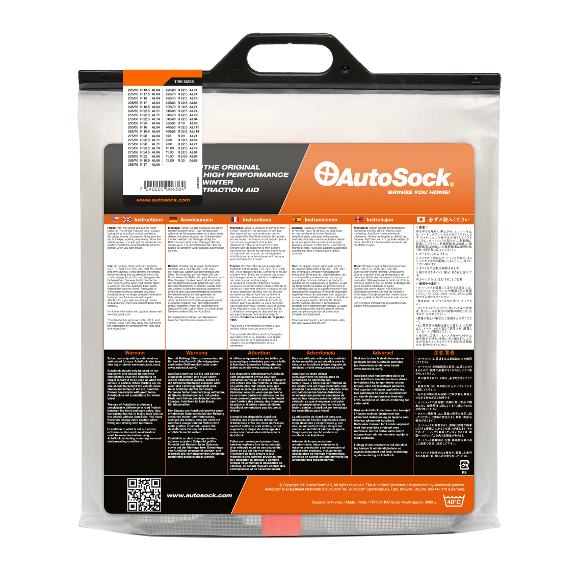 Reverso del embalaje del producto para AutoSock para camiones o autobuses