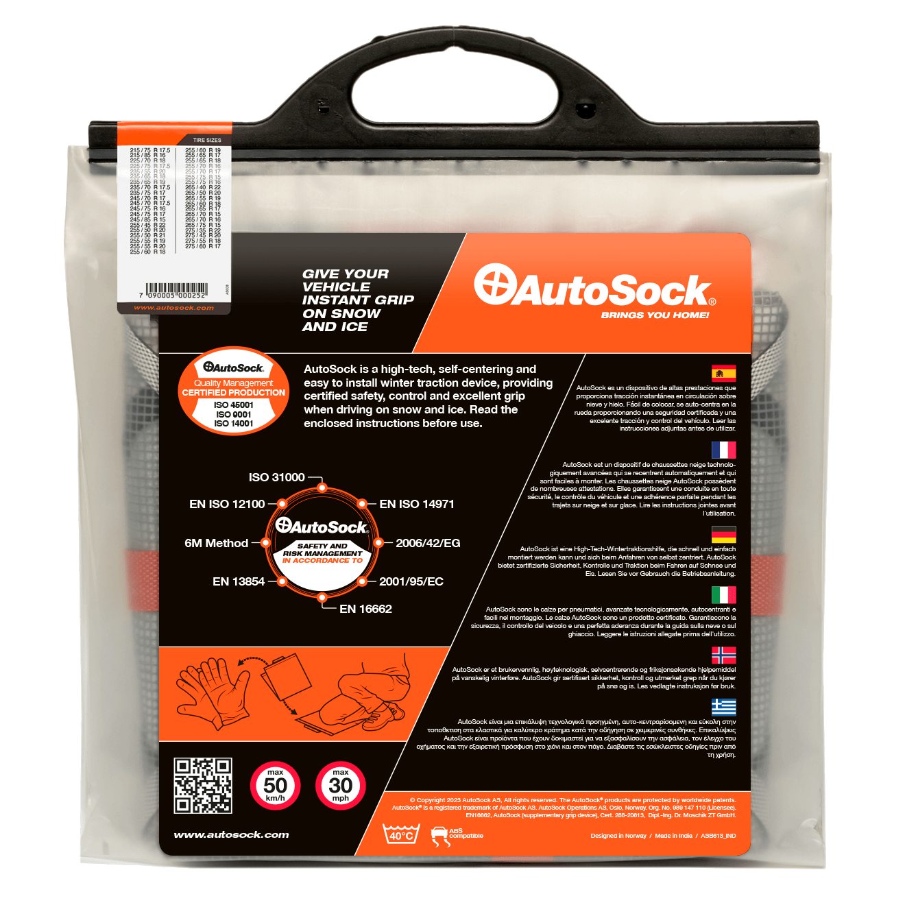 Reverso del embalaje del producto para AutoSock HP 698 HP698