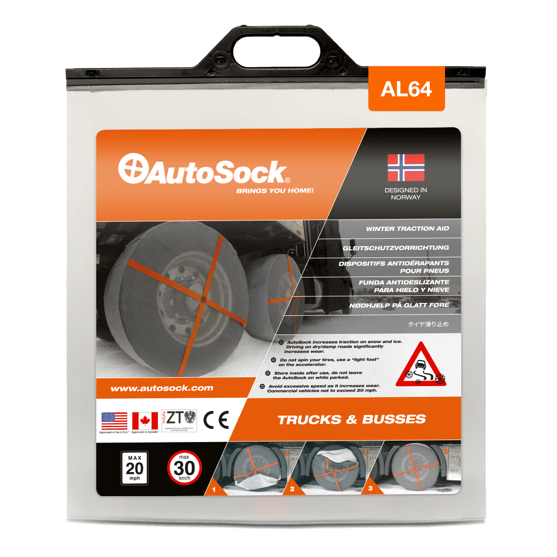 Embalaje del producto AutoSock AL 64 AL64 para camiones (vista frontal)