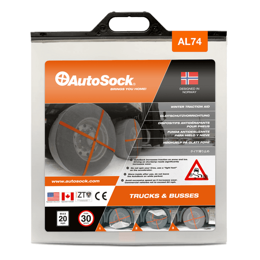Embalaje del producto AutoSock AL 74 AL74 para camiones (vista frontal)