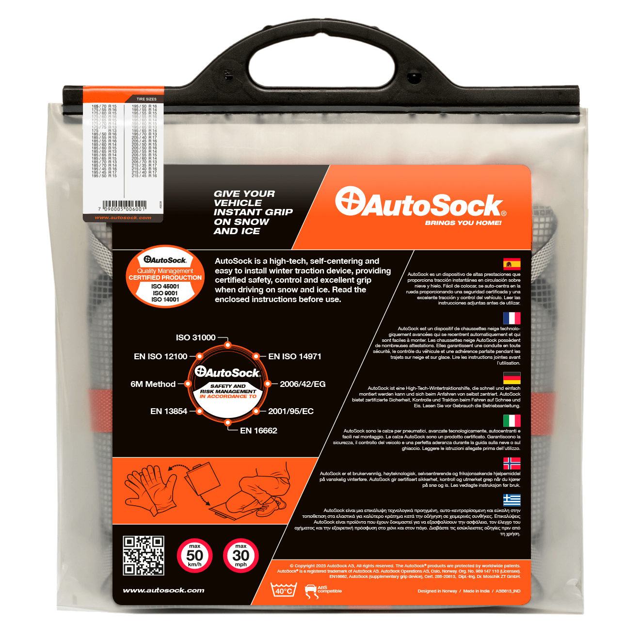 Reverso del embalaje del producto para AutoSock HP 600 HP600